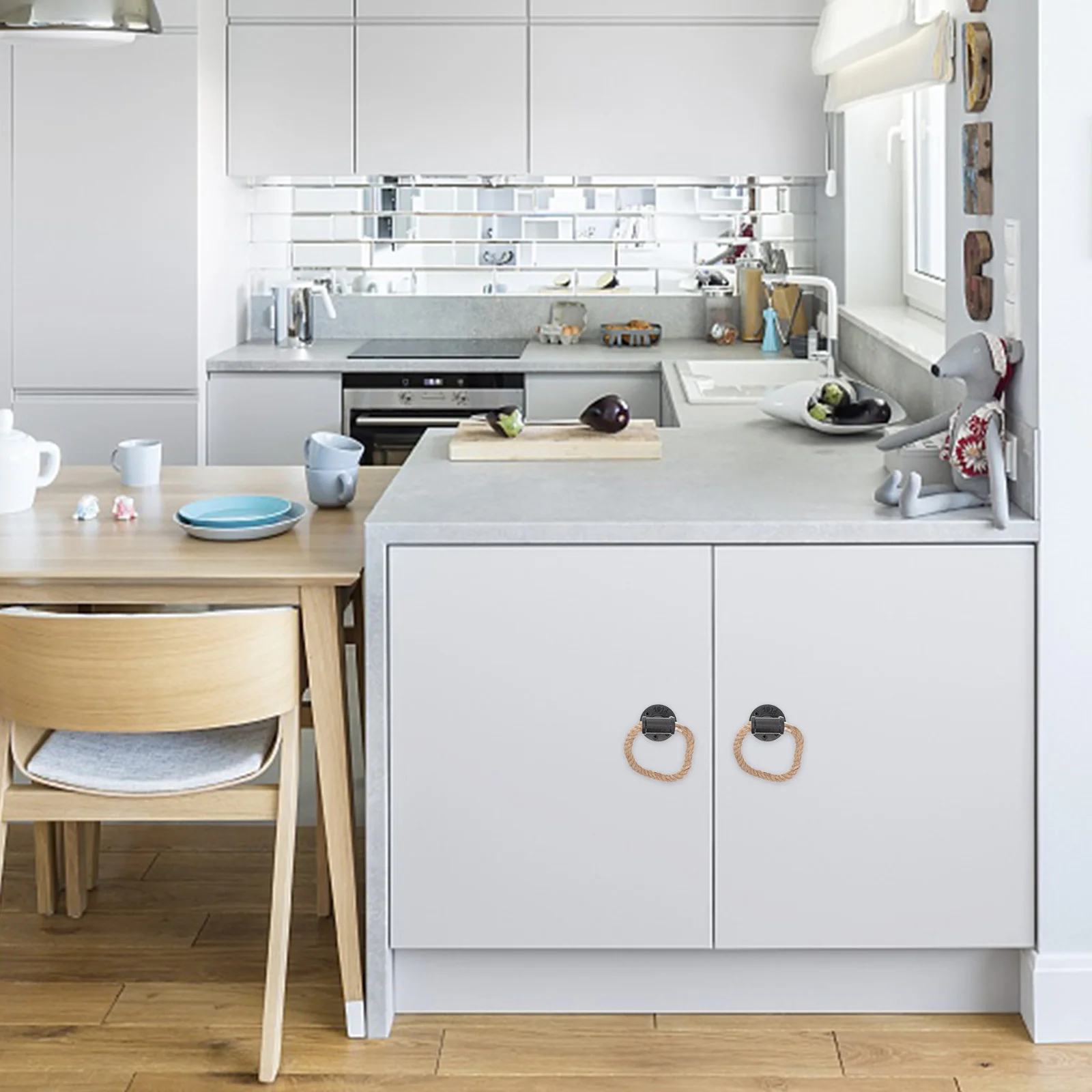 2 قطعة حبل القنب الرجعية حلقات سحب دائم الحديد مقابض صغيرة لخزانة باب لخزانة ملابس بأدراج خزانة أثاث حلقات سحب #5