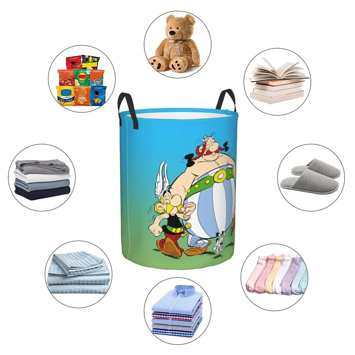 Custom Asterix And Obelix Laundry Basket Collapsible Adventure Manga Getafix Dogmatix Clothes Hamper for  Kids Toys Storage Bag