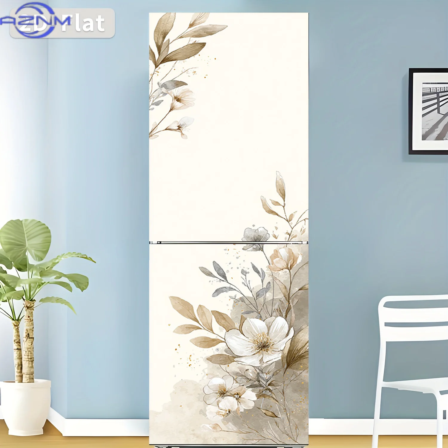 2D Flat Printing 1pc Refrigerator Sticker 60×180cm Elegant Floral Pattern Themed Design Wall Sticker Decorative Self-Adhesive