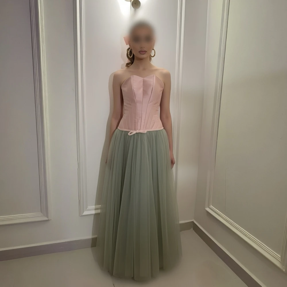 

Customized Net Formal Evening Dress Pleat Applique Bow Sweetheart Neck A-line Long Dresses Bespoke Occasion Party Gown