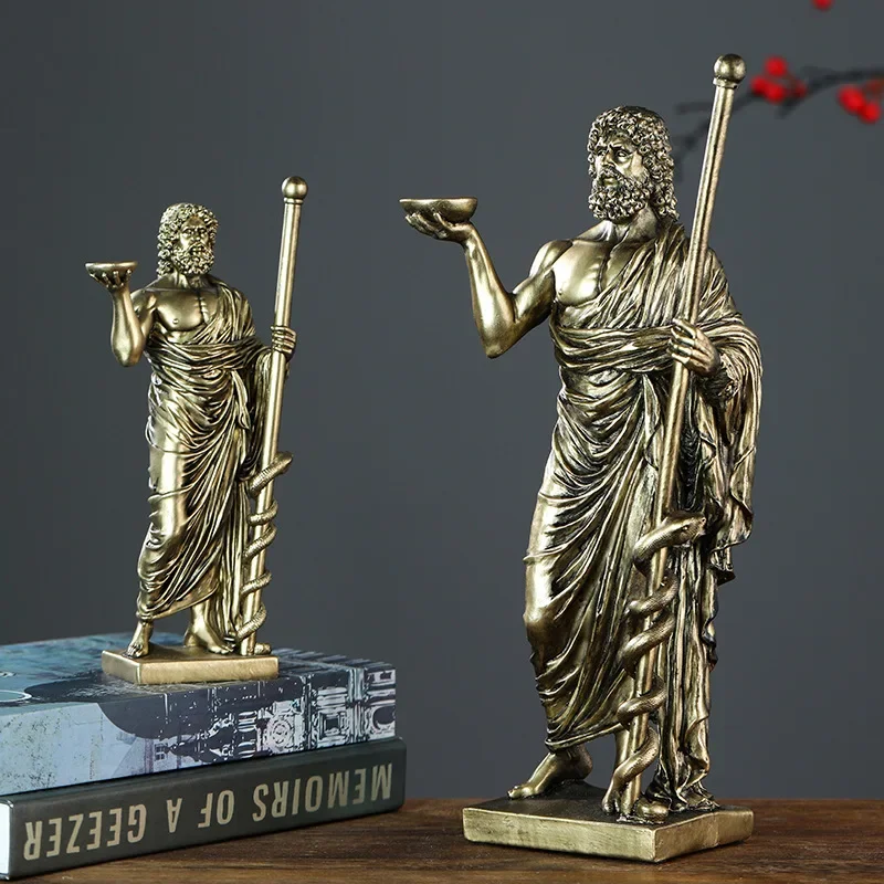 God of Medicine Rod of Asclepius Resin Statue Greek Mythology Sculpture Doctor Clinic Office Desk Decor Gift for Medical Student