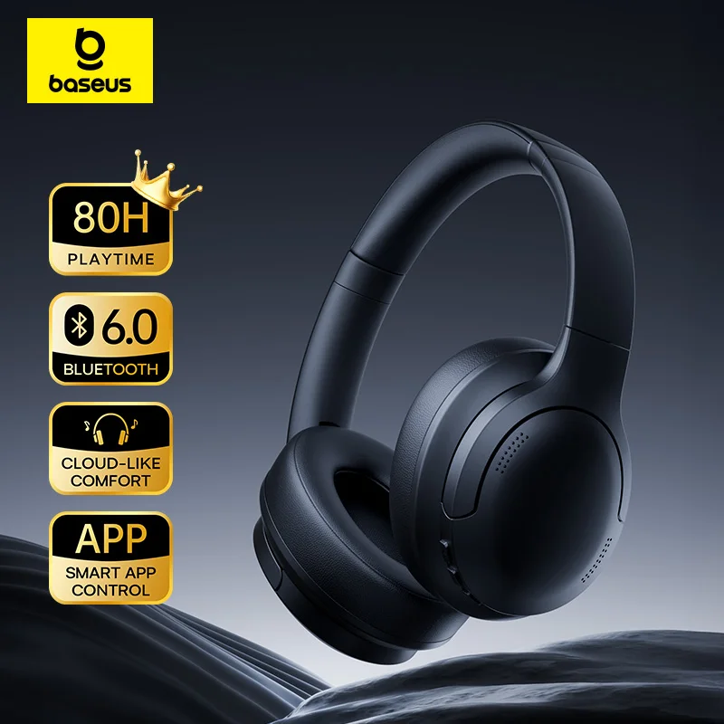 Baseus ENC Kabellose Kopfhörer Bluetooth 6.0 Clear Call Headsets Super Bass Hit Ohrhörer 80 Stunden Spielzeit Over-Ear-Headset