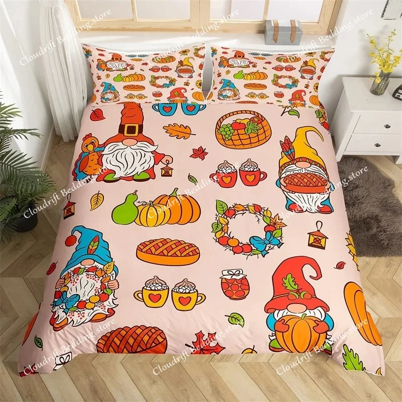 Turkey Maple Leaves Duvet Cover King Thanksgiving Pumpkin Bedding Set Microfiber Farmhouse Autumn Harvest Theme Comforter Cover