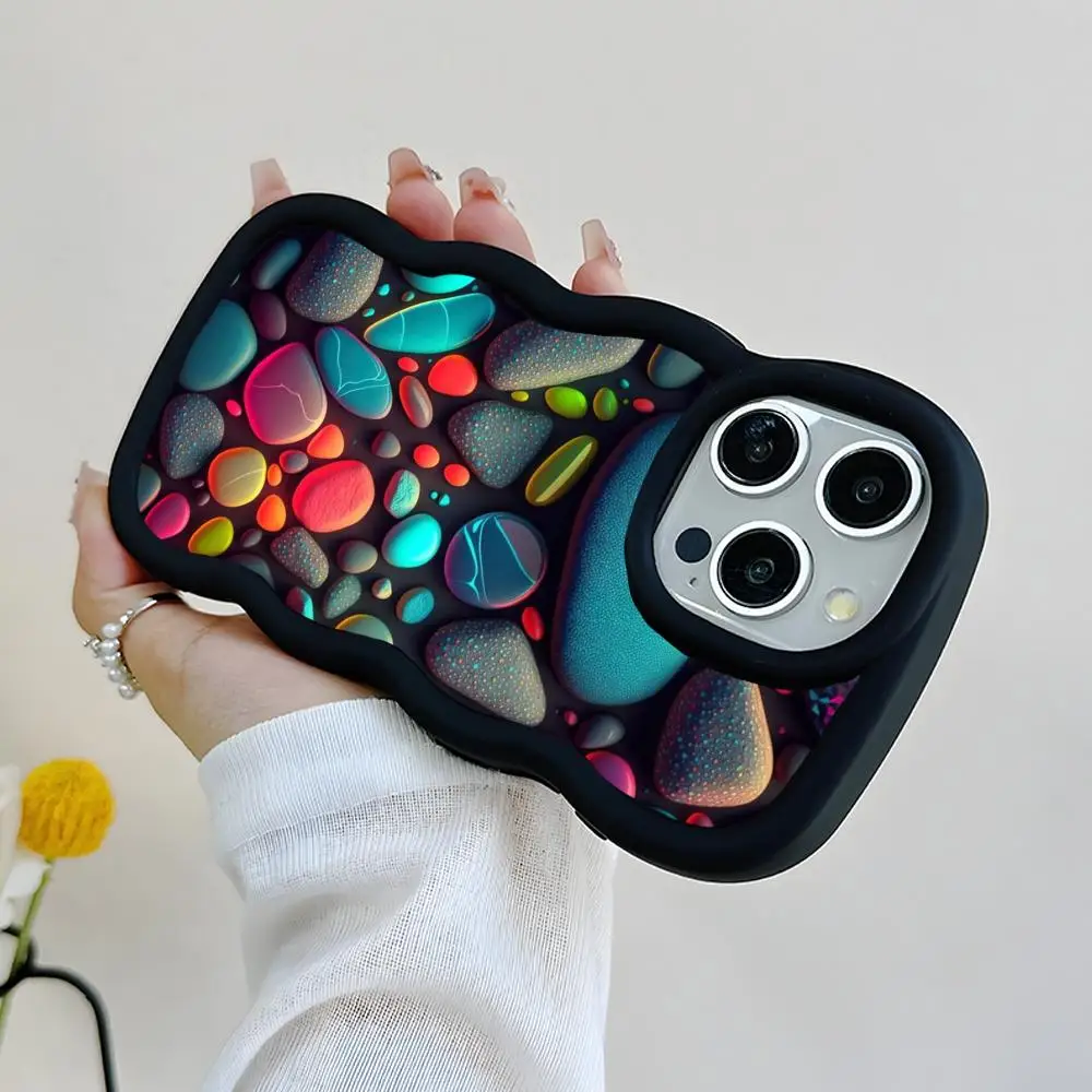 

Aesthetic Rock Stones Phone Case for iPhone 17 16 15 14 13 12 11 Air Pro Max Plus Black Soft TPU Wavy Edge Cover