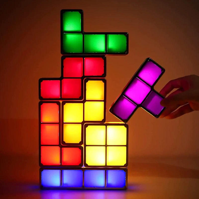 DIY Puzzle Night Light,Novelty 7 Colors 3D Stackable Tangram Light,Induction Interlocking Desk Lamp,Kid Teen Ideal Birthday Gift