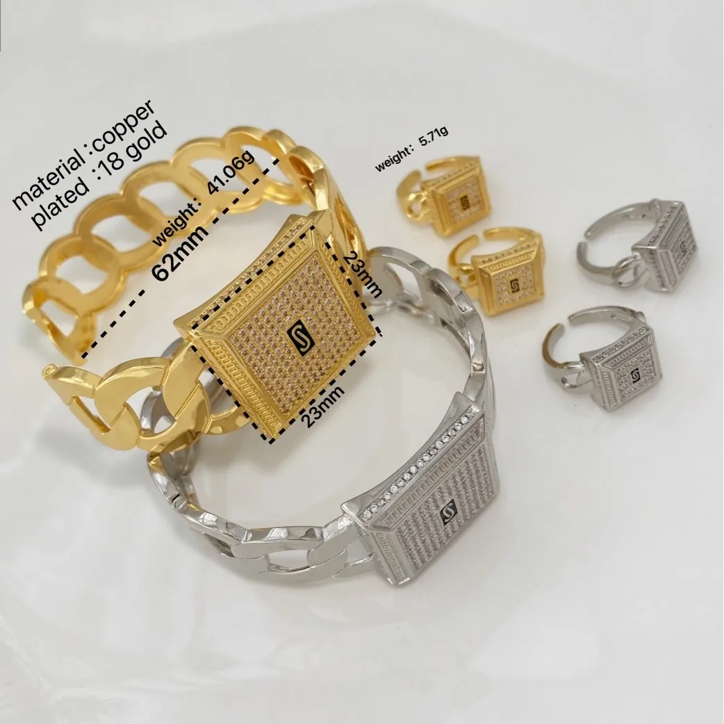 الأزياء الأوروبية والأمريكية هندسية الزركون مكعب 18K الذهب كامل الماس الكوبية سلسلة سوار