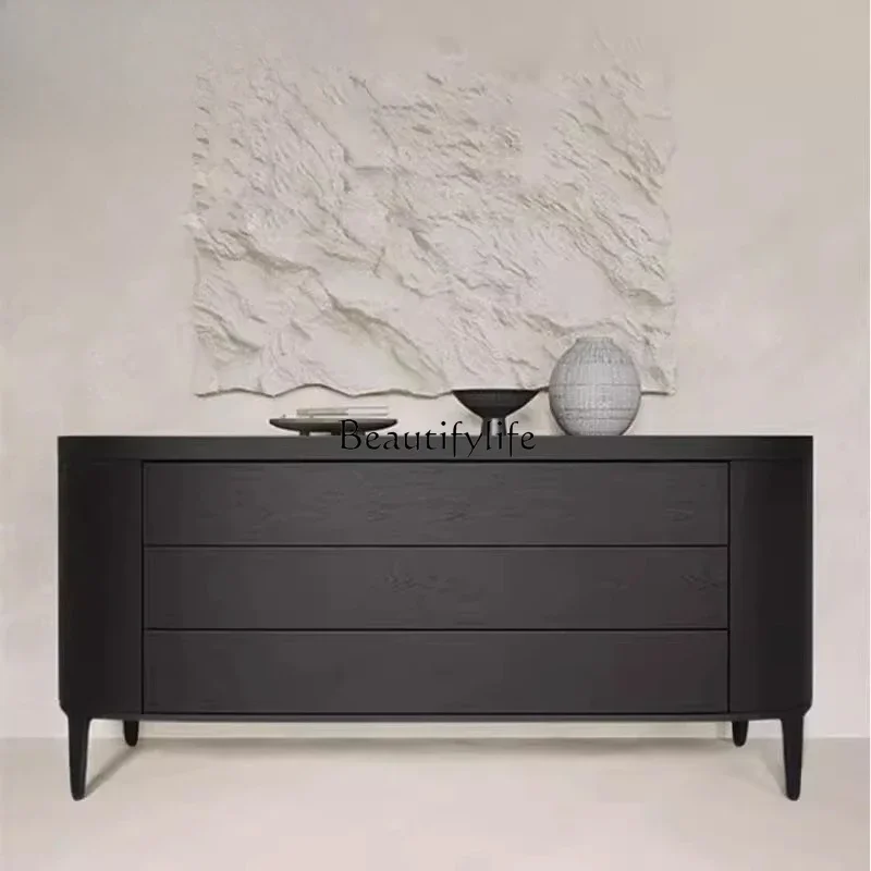 

04ld14Italian minimalist entrance entrance cabinet Edge oval six-bucket cabinet Smoked edge cabinet