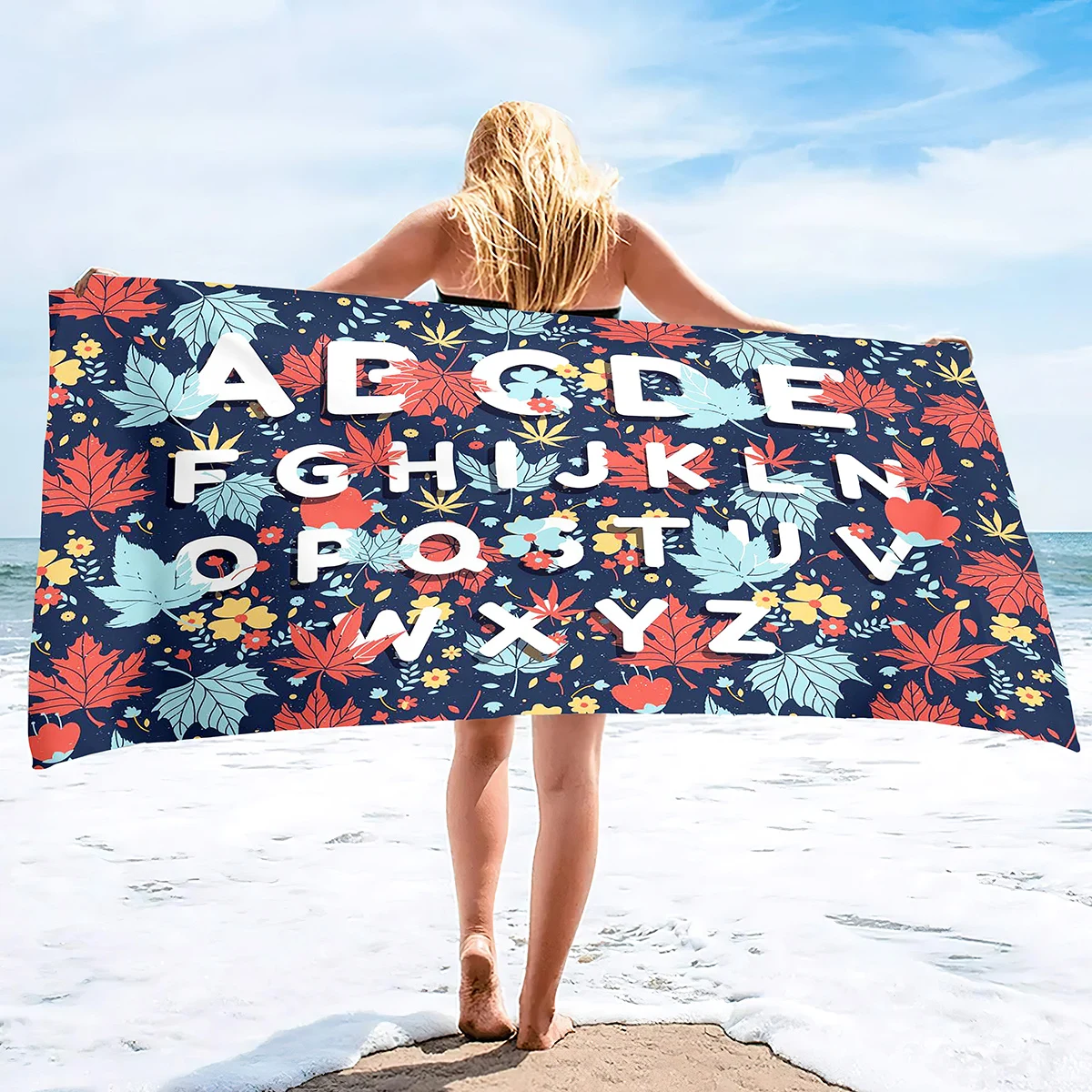 Learning Alphabets Beach Towel Soft Highly Absorbent Large Decorative Towels,Quick Dry Beach Towel Sand Free Camp Pool Towel