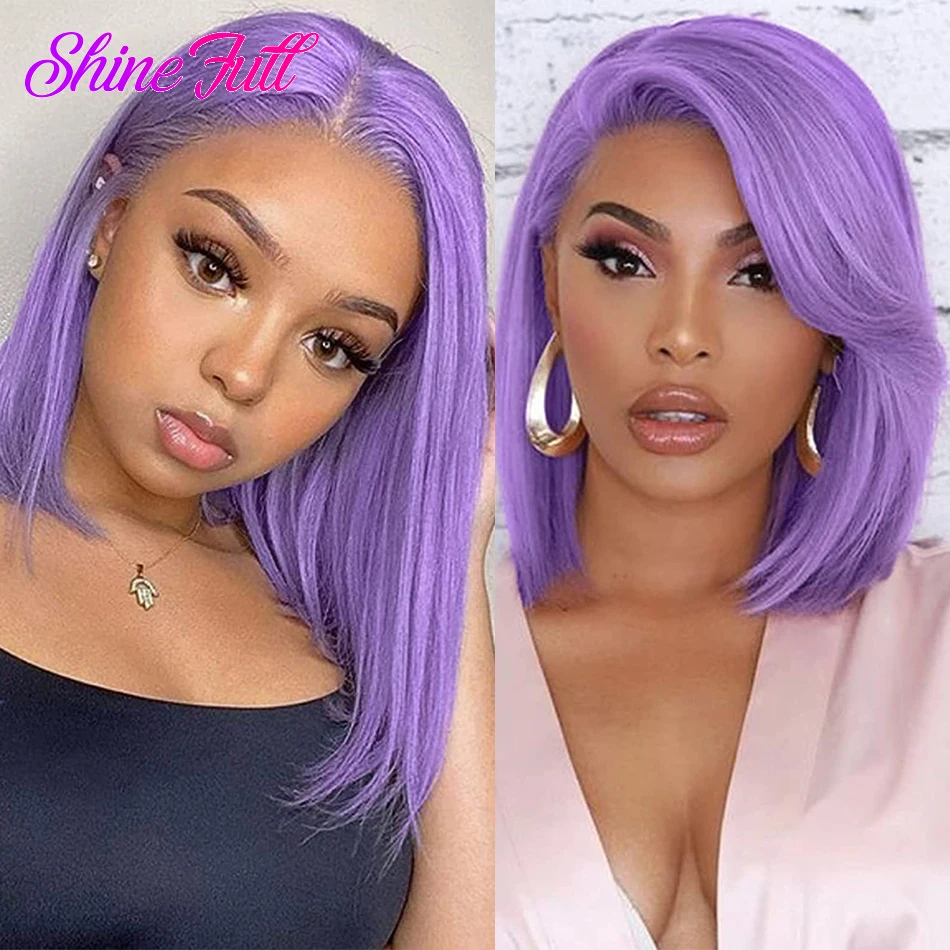 

Straight 13x4 Purple Short Bob Wig Indian Colored Lace Front Human Hair Wigs For Black Women Hd transparent lace frontal wigs
