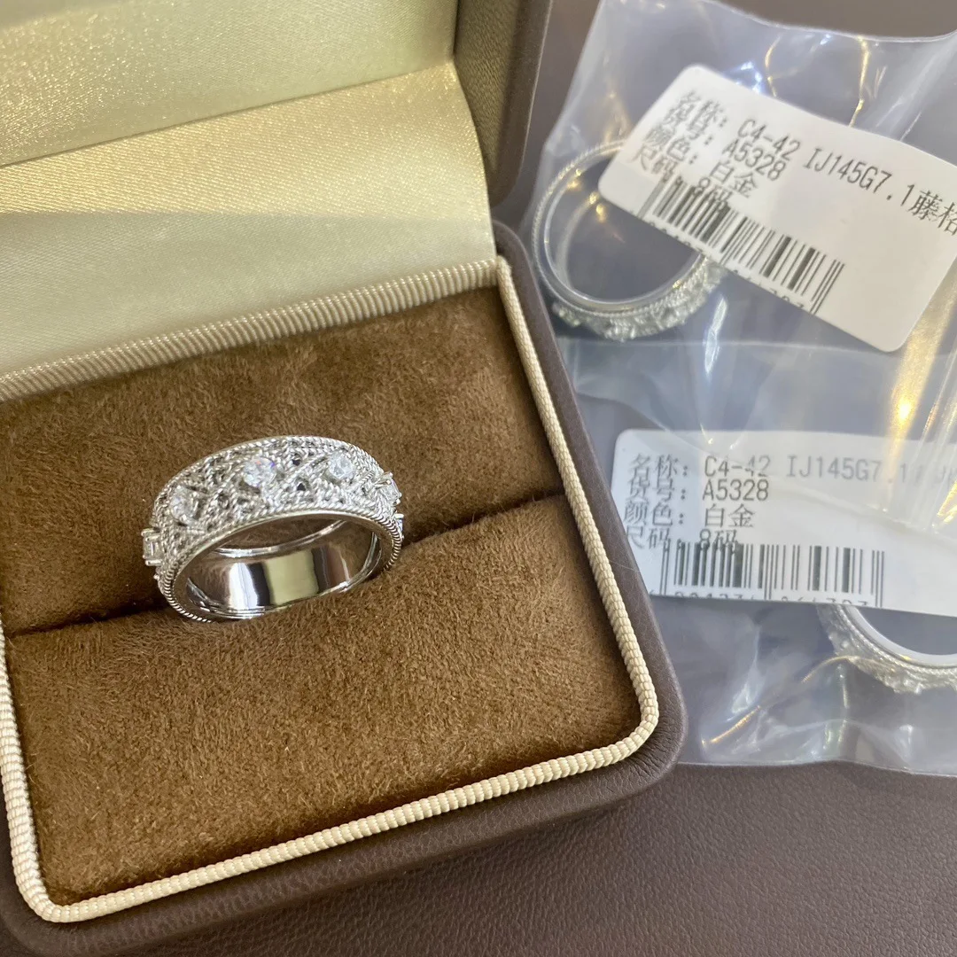 

S925 Sterling Silver Trellis Full Diamond Ring for Women, Light Luxury with High-End Appeal, Versatile Index Finger Ring, Couple