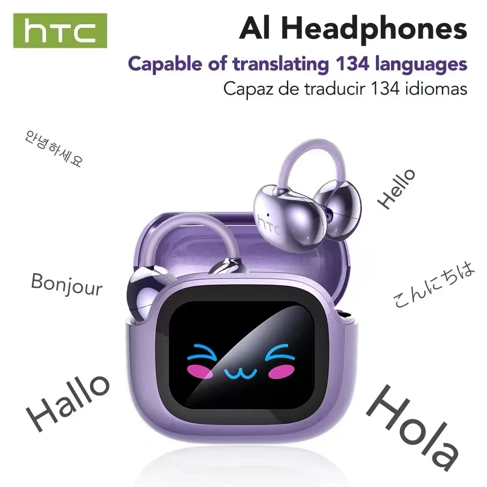 Htc Ne32 بلوتوث V6.0 الأذن كليب سماعات Ai المترجم سماعات الأذن Ows Lcd شاشة تعمل باللمس سماعات لاسلكية الحد من الضوضاء دعوة