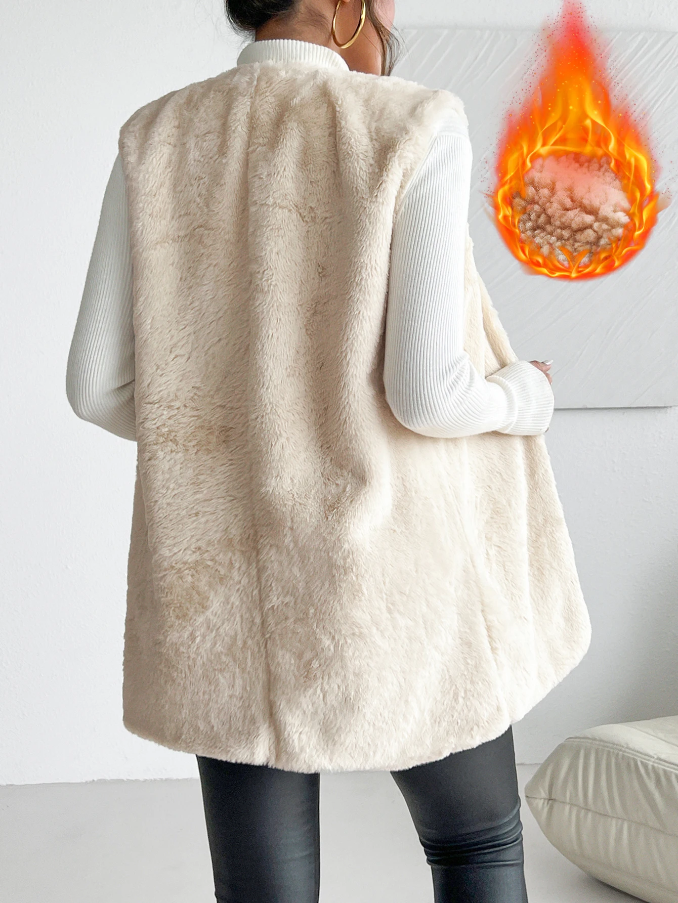 New autumn and winter fashion lamb fur vest women\'s solid color medium long jacket plush cardigan sleeveless jacket