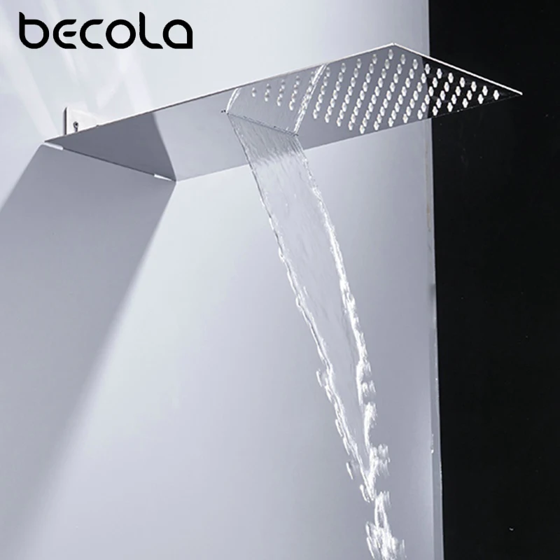 Becola-cachoeira e Chuveiro de Chuva Escondido Chuveiros Quadrados Torneira do Banheiro Br-9910 Chrome e Preto Aço Inoxidável