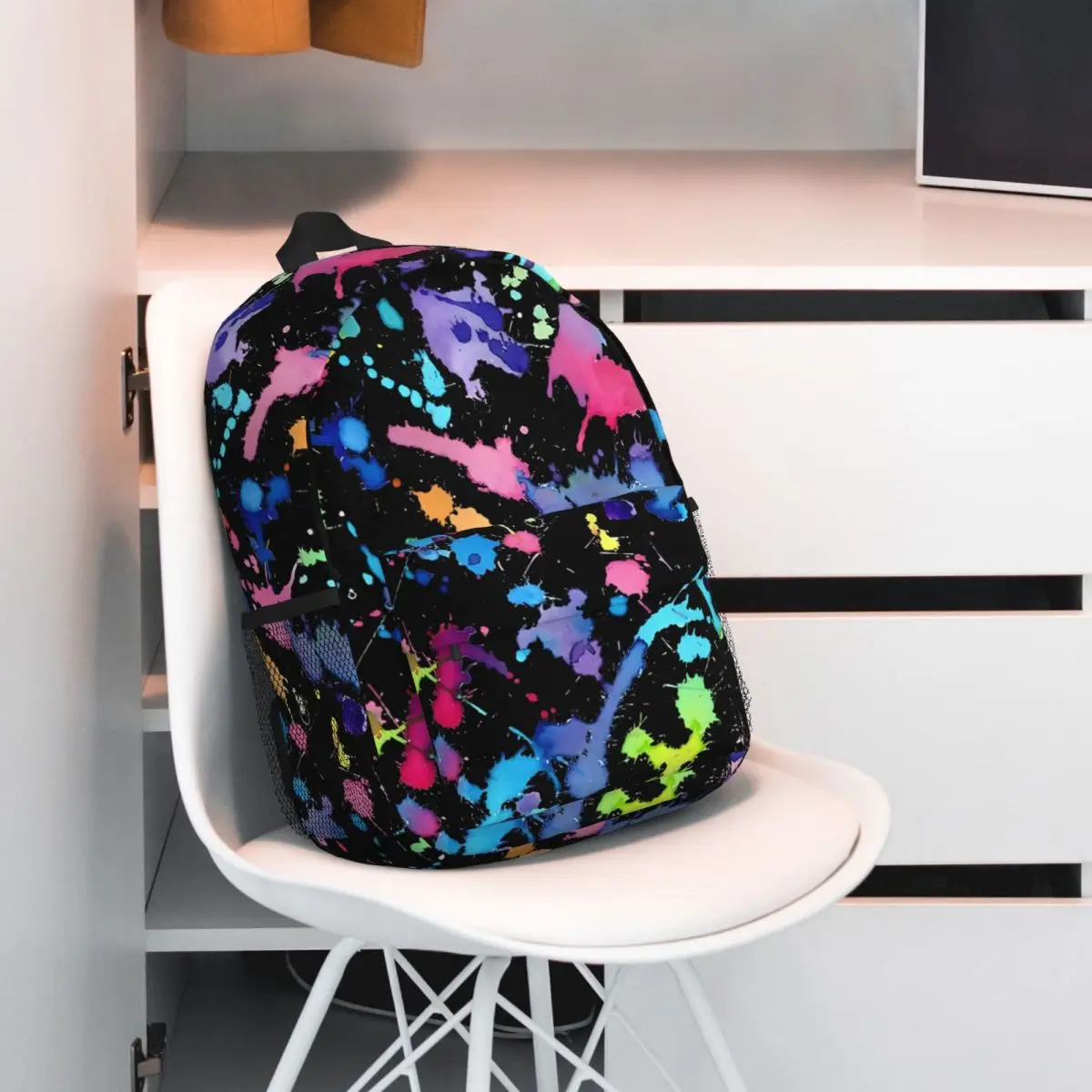 Black Background Paint Splatter New Fashion High Capacity Waterproof College Backpack Trendy Laptop Travel Book Bag 15inch