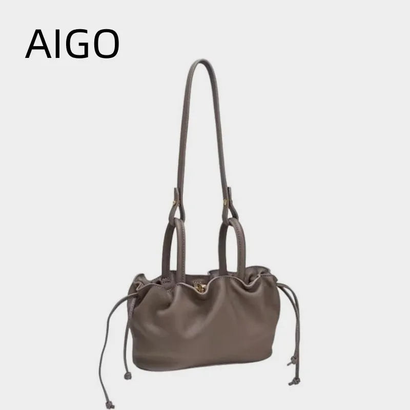 

AIGO New Arrival Hobos Design Soft Leather Women's Handbag Fashion Solid Color Top Handle Female Shopping Purse Bag Ladies Sac