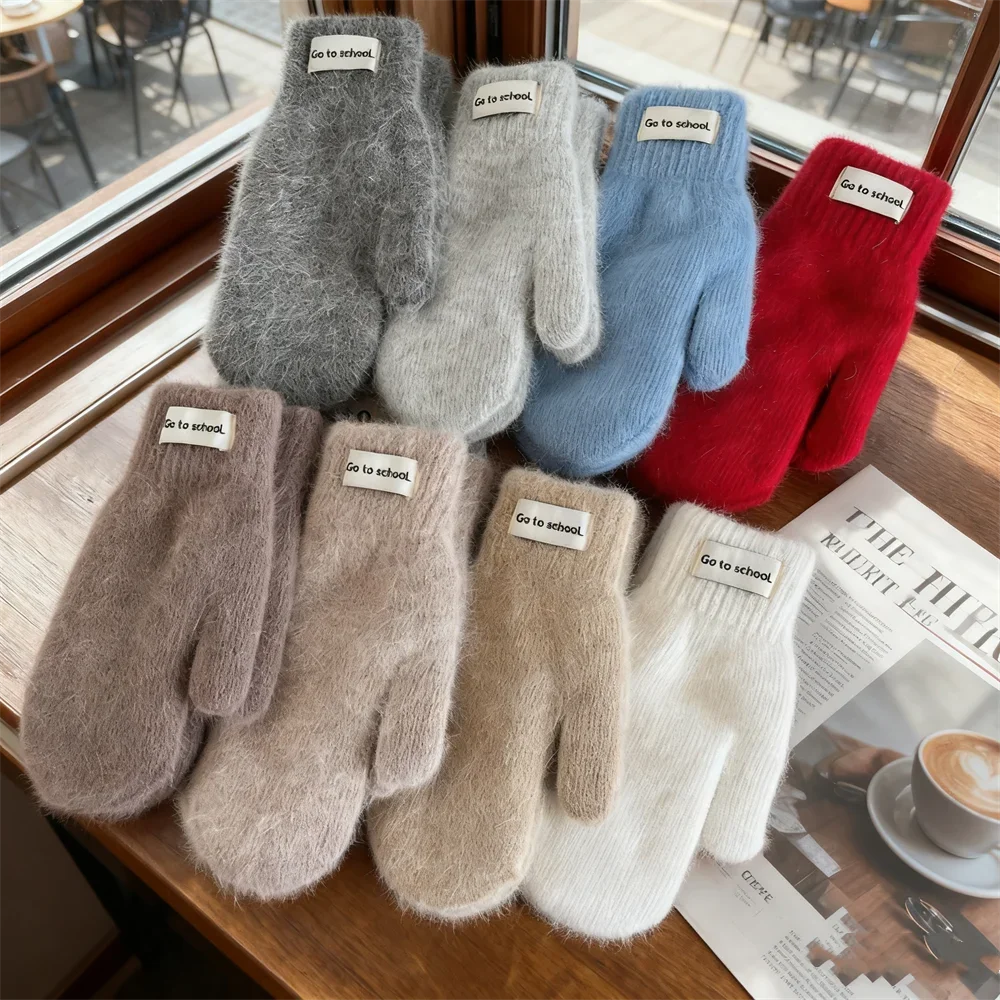 

New Rabbit Fur Bag Cover Fashionable Versatile Thickened Double-layer Knitted Gloves Going Out Riding Couple Cold-proof Gloves