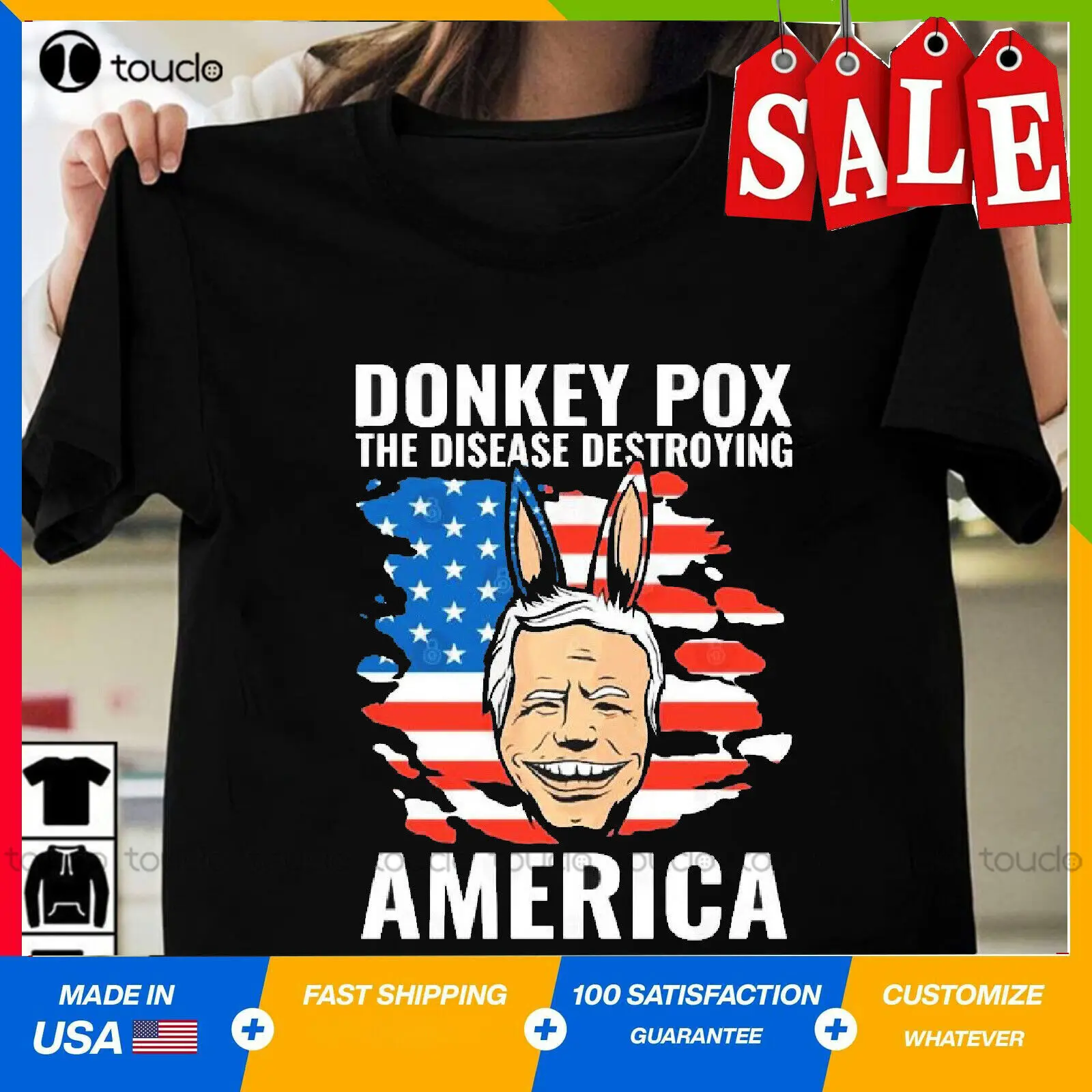 Donkey Pox The Disease Destroying America Funny Anti Biden T-Shirt Full Size Baseball Tee Shirts Digital Printing Tee Shirts New