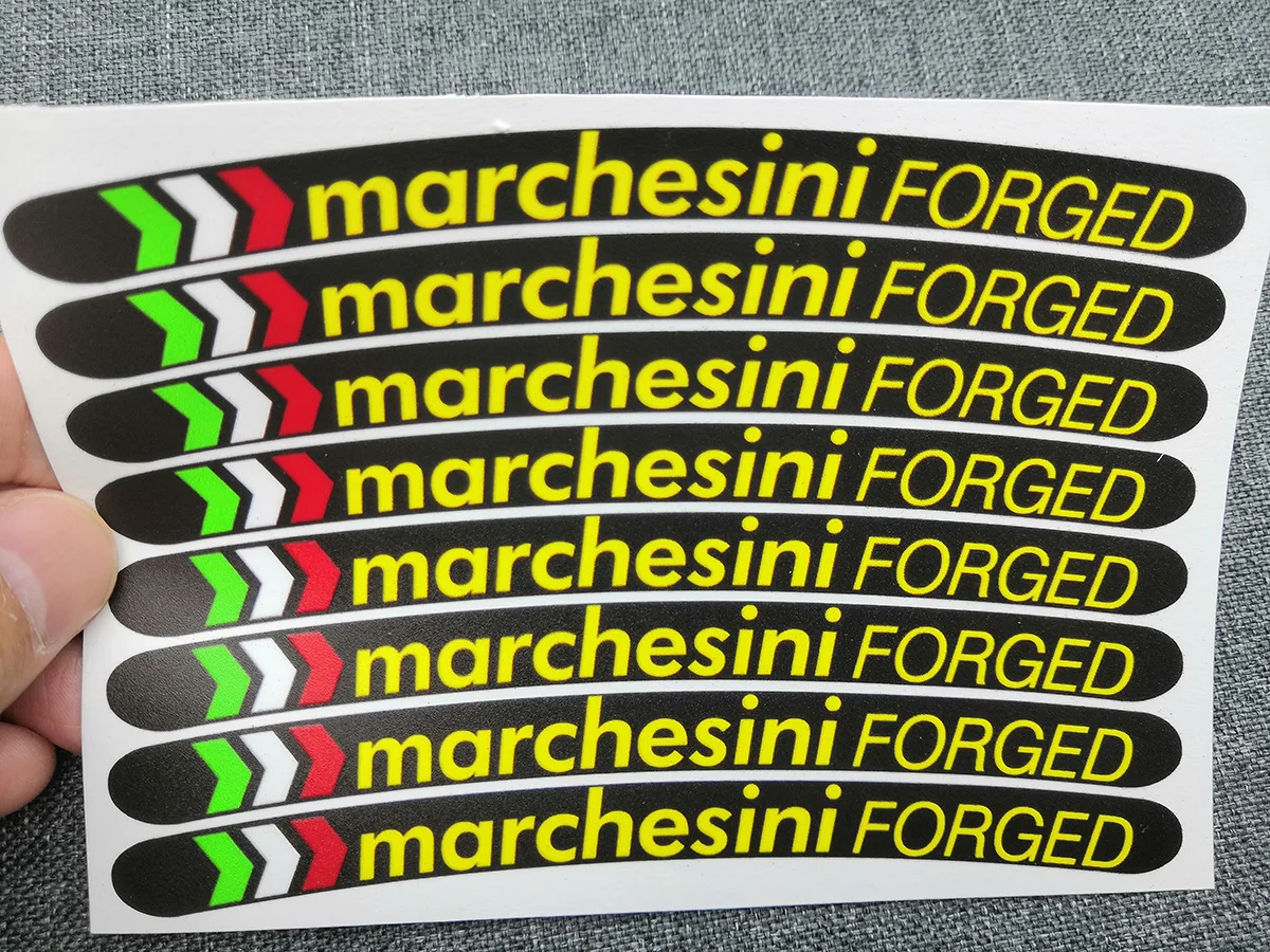 8X Marchesini FORGET Motorcycle Wheel Decals Rim Stickers Set Laminated For Ducati 848 1098 1198