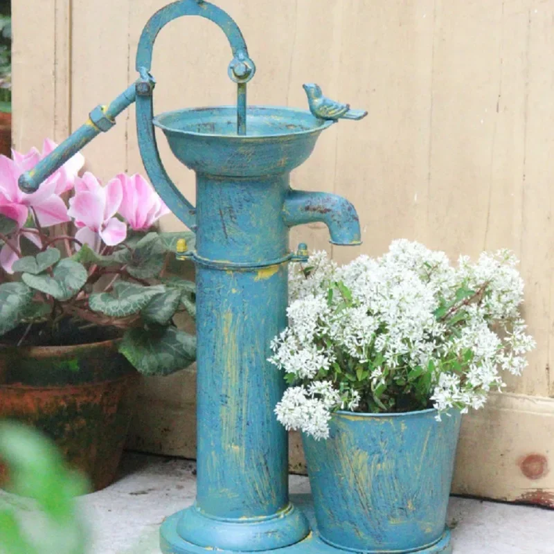 Outdoor Floor Pump Modeling Flower Pot Balcony Creative Decoration Room Retro Distressed Garden Ornaments Iron Plant Rack