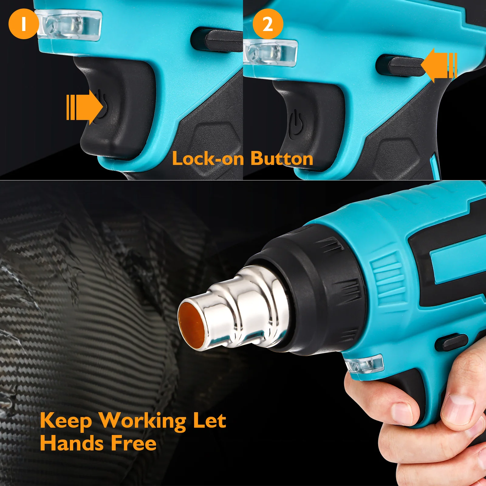 Wireless Film Applicator Gun Cordless Hot Air Heater 4 Nozzles Led Light Handheld Blower Tool For Car Repair Welding Equipment