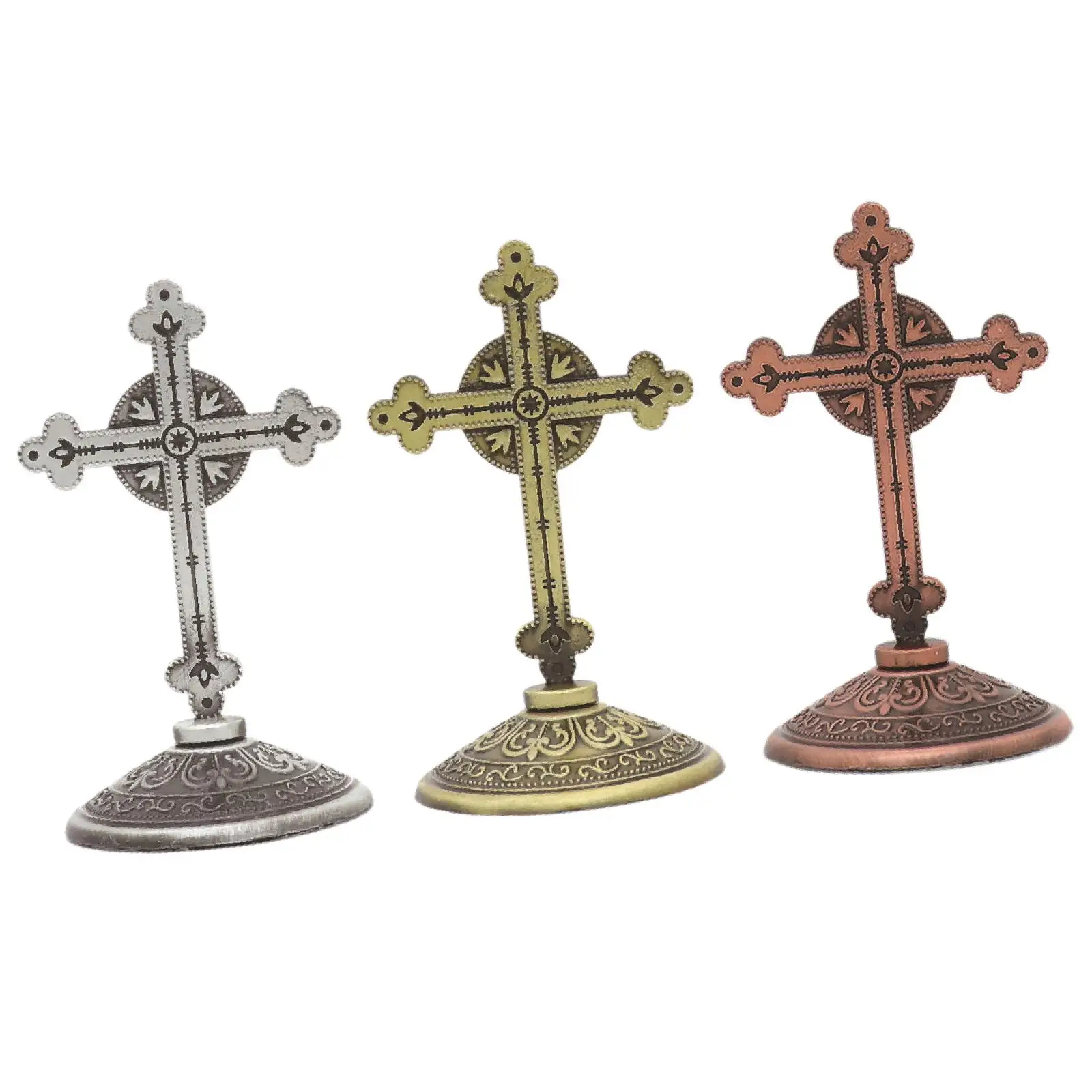 Standing Cross Figurine Religious Sculpture Zinc Alloy Cross Statue Tabletop Ornament for Mantels Indoor Desk Home Decoration