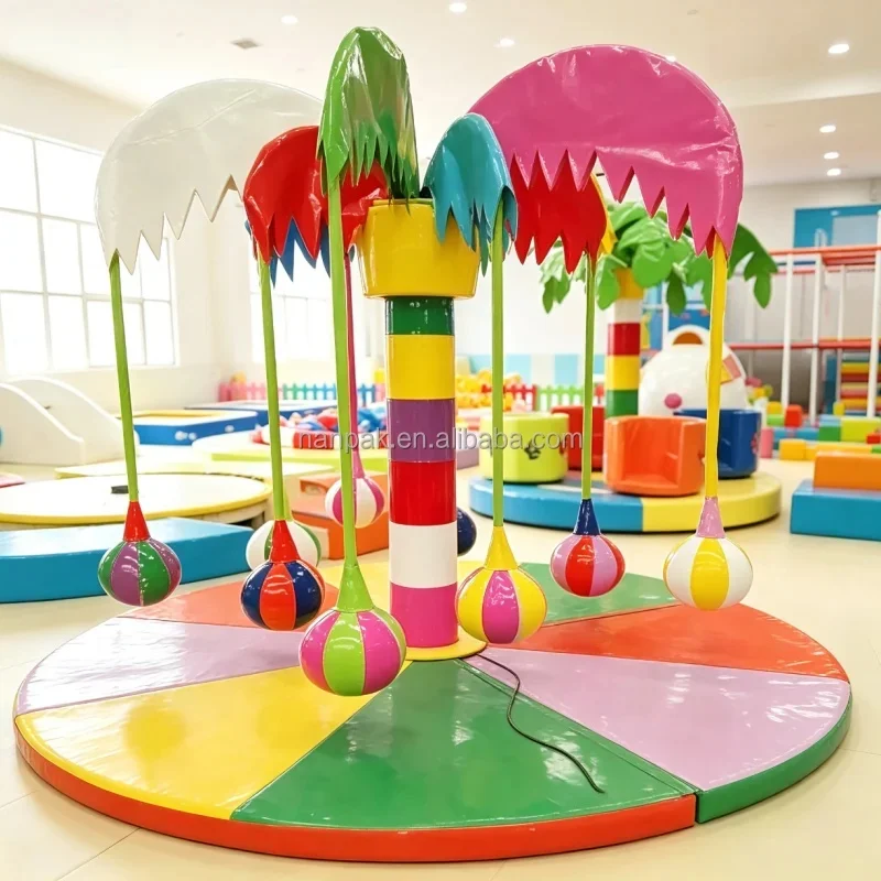 Soft Play Colorful Electric Coconut Tree Rotating Swing Carousel Indoor Playground Amusement Equipment for Mall and Kids Cafe