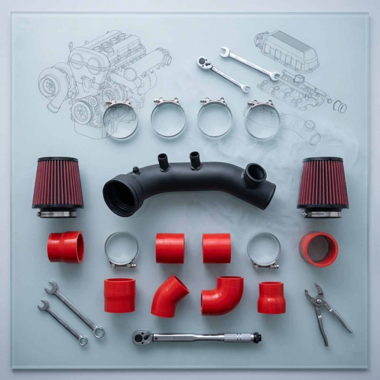 Intake Pipe Kit Automotive Intake Tube with Silicone Couplers Coupler Aftermarket Hose Tough for Car Enthusiasts, Engine Bay