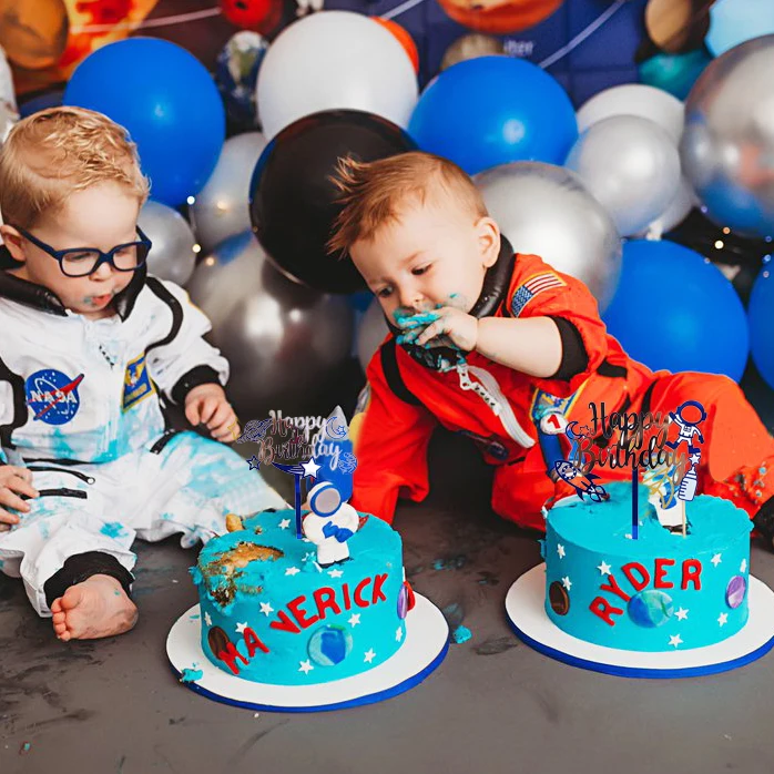 Outer Space Birthday Party Decoration Shiny Astronaut Cake Topper For Kid Baby Shower Supplies Spaceman Theme Party Favors Decor