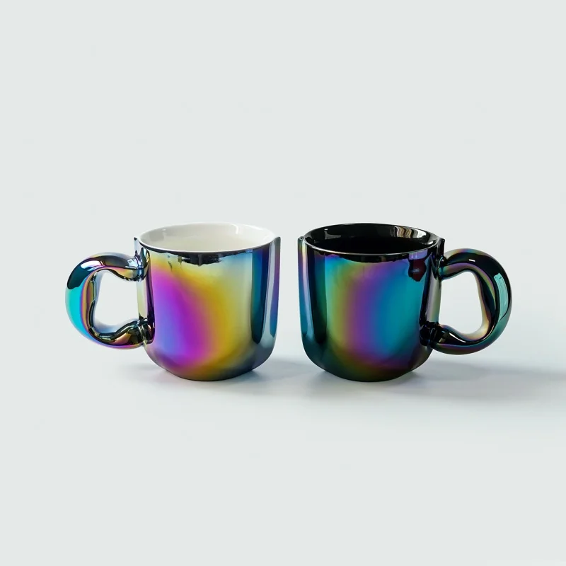 Fancicraft Balloon Mug Couple Ceramic Coffee Cups 300ml Iridescent Water Mug Gift Box Set For Couples Home Office Daily Drinking