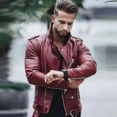 KIDWHXR Autumn Men Leather Jacket Business Casual Zipper Coat Male Motorcycle Punk Windproof Slim Long Sleeve Man Outerwear