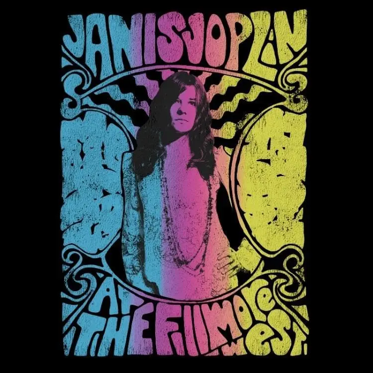 Janis Joplin At The Fillmore '69 Concert Poster Mens Short Sleeve T Shirt Vintage Style Graphic Tees