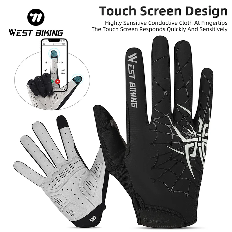 

WEST BIKING Cycling Men's Glove Shockproof Comfortable Women Full Finger Gloves Breathable Perspiration Touch Screen Long Gloves