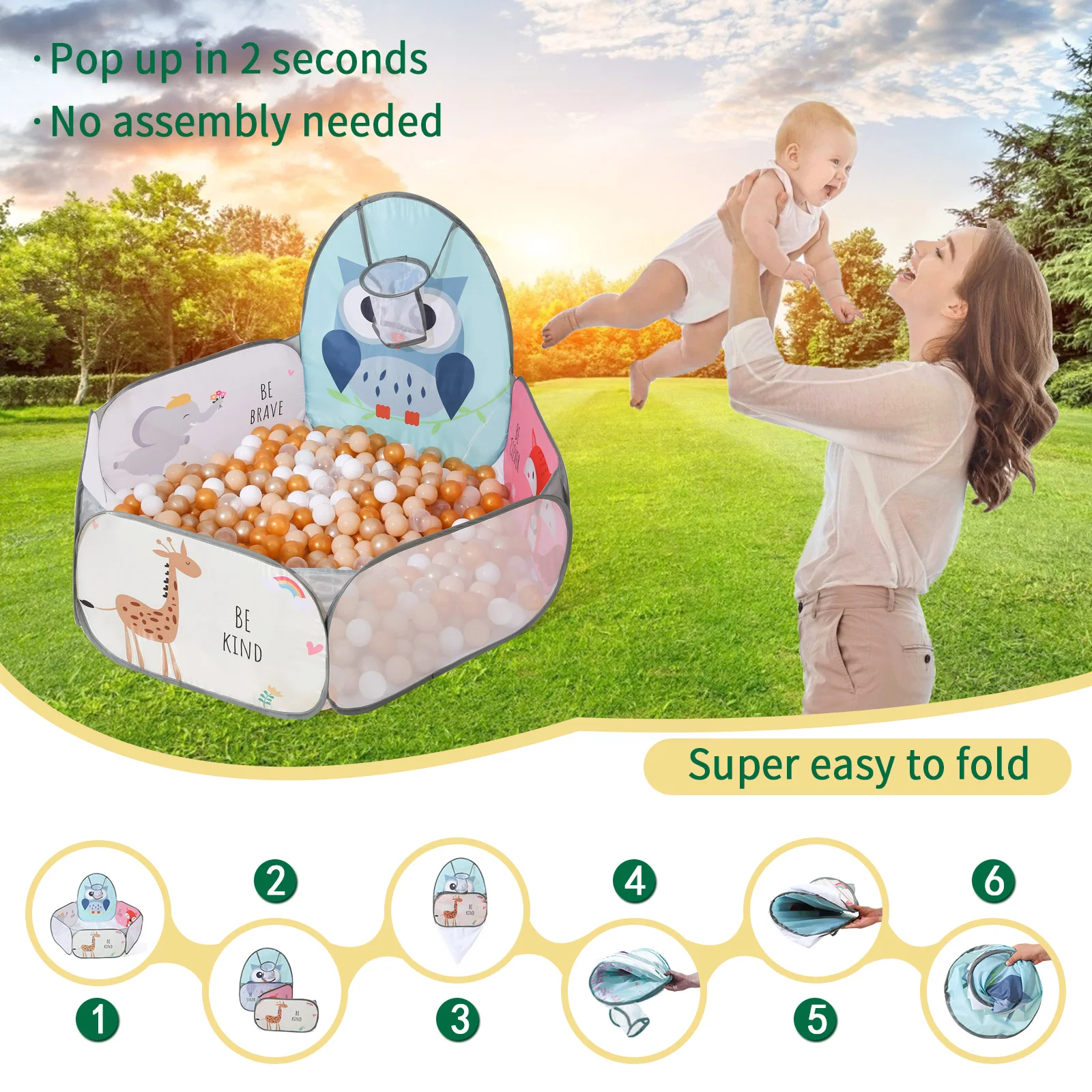 1 قطعة/مجموعة حفرة كروية قابلة للطي (بدون كرات) مع خيمة لعب بنمط سهلة التنظيف ومتينة للتفاعل بين الوالدين والطفل كهدية للأطفال #4