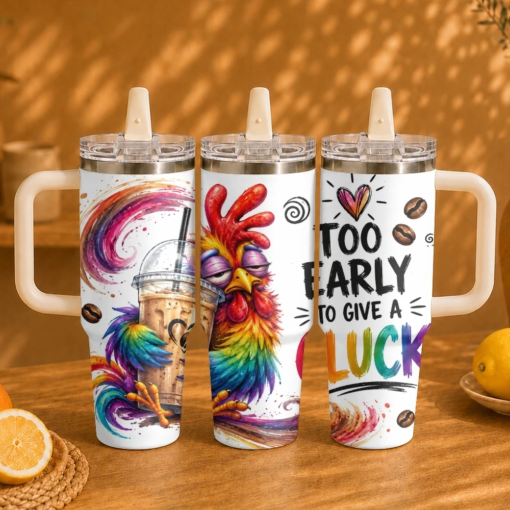 Interesting Rooster Vacuum Flasks 40oz Vacuum Insulated Travel Mug - Stainless Steel Straw Cup Lid