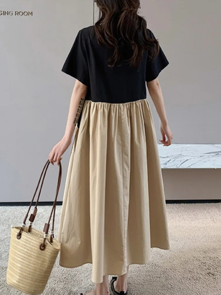 Falso de dos piezas de talla grande de verano Irregular camiseta vestido de mujer empalmado vestido largo de mujer moda Casual Vestidos de mujer