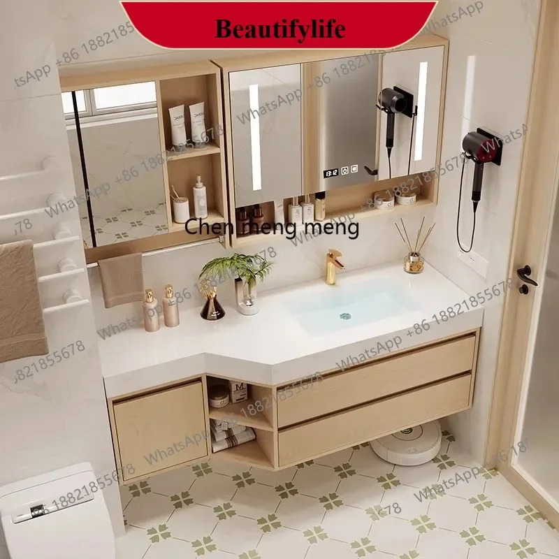 YL Bathroom cabinet combination rock slab seamless integrated basin special-shaped oblique cut angle intelligent face basin