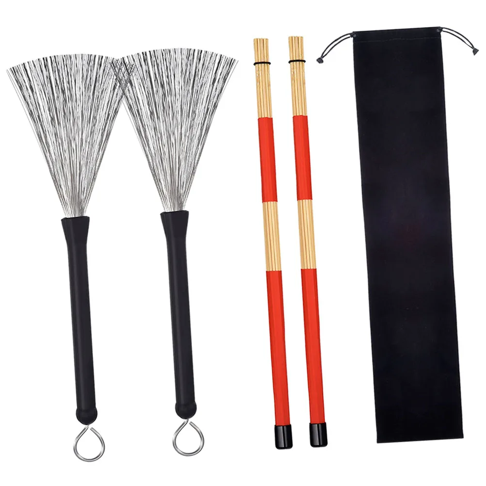 

Bamboo Drumstick Professional Brush Wire Rock Drum Brushes Sticks Durable Exquisite Simple Design Long Lasting Use Black Bag