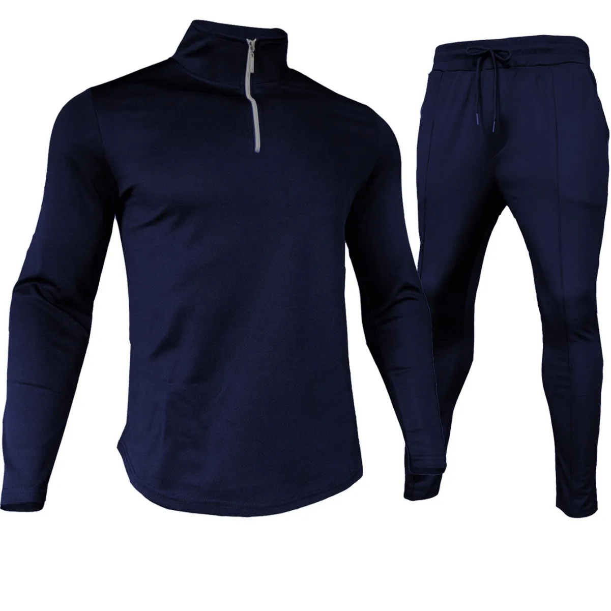 Mens Long Sleeve Polo Suit Sports Half Zip Stand Collar Casual Fashion Streetwear 2 Piece Set