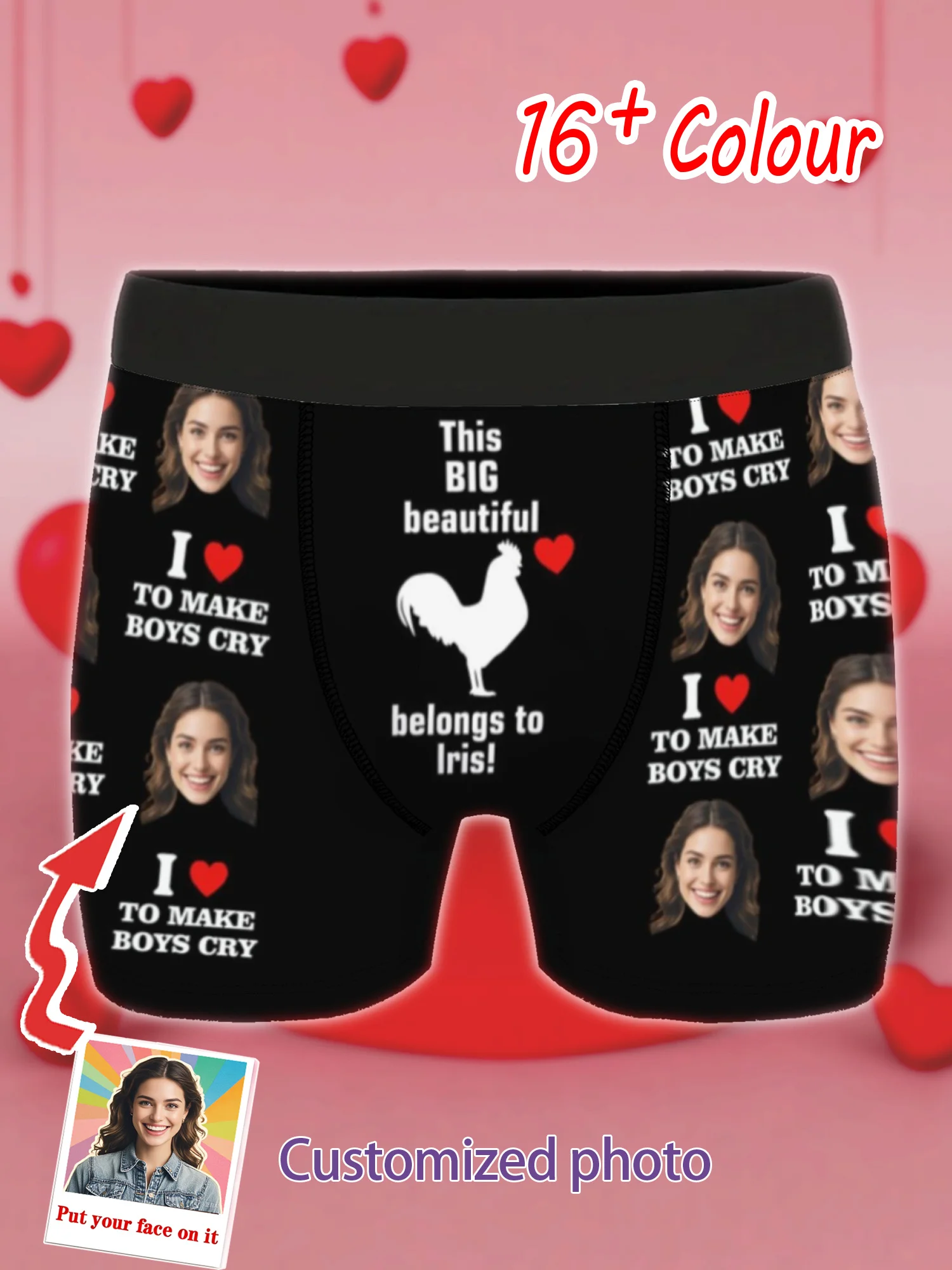 Boxer Shorts Featuring a Custom Face Print, Perfect for Personalizing with a Photo. These Fun Underwear Items Make