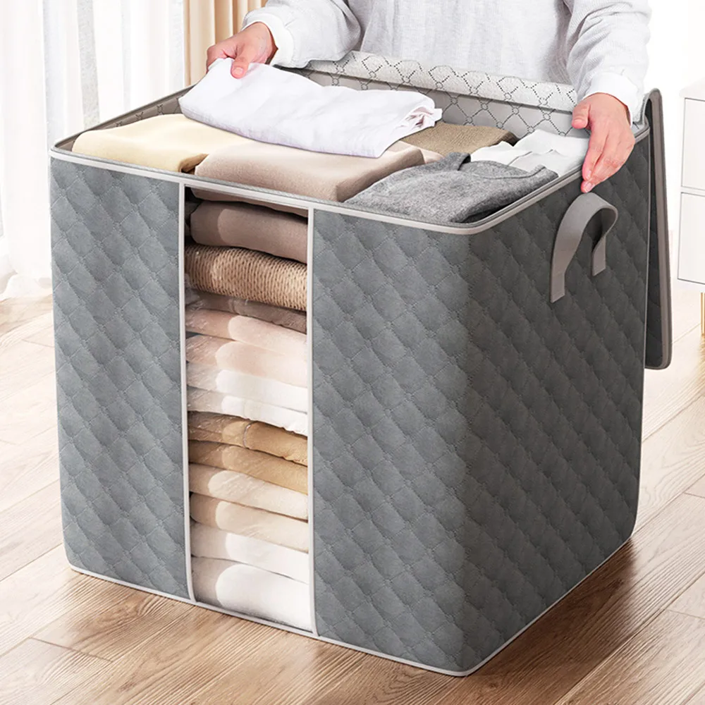 Cinnamonshop Non-Woven Gray Clothing and Blanket Storage Organizer (Vertical/64L)