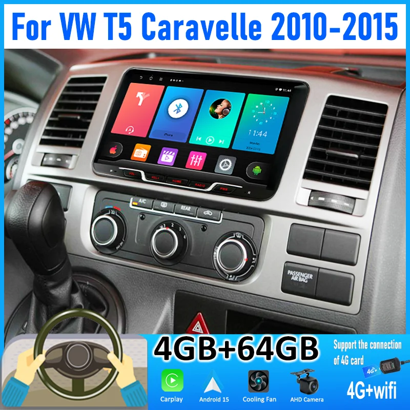 

9'' 4+64GB For VW T5 Caravelle 2010-2015 Car Radio Android 15 Auto Support Wireless Apple Carplay 4G+WIFI 2DIN FM GPS BT Stereo