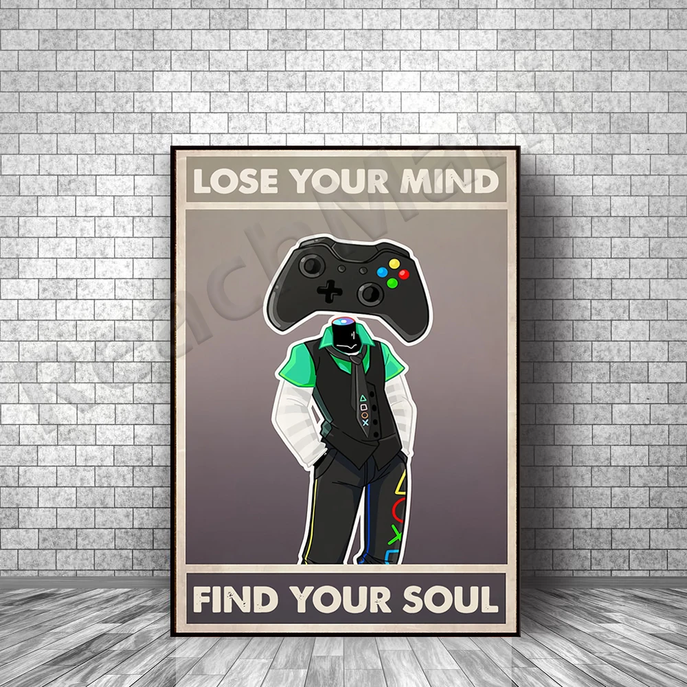 

Game Controller Lose Your Mind Find Your Soul Canvas Poster, Love Gaming Retro Poster, Fun Game Poster, Game Lover Gift