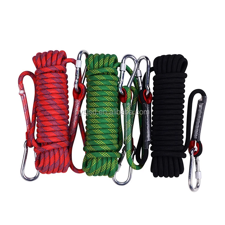 Portable 10mm X 100m Static Climbing Rope Black and White Polyester with 2 Plastic Protection Rings and 2 Buttonholes