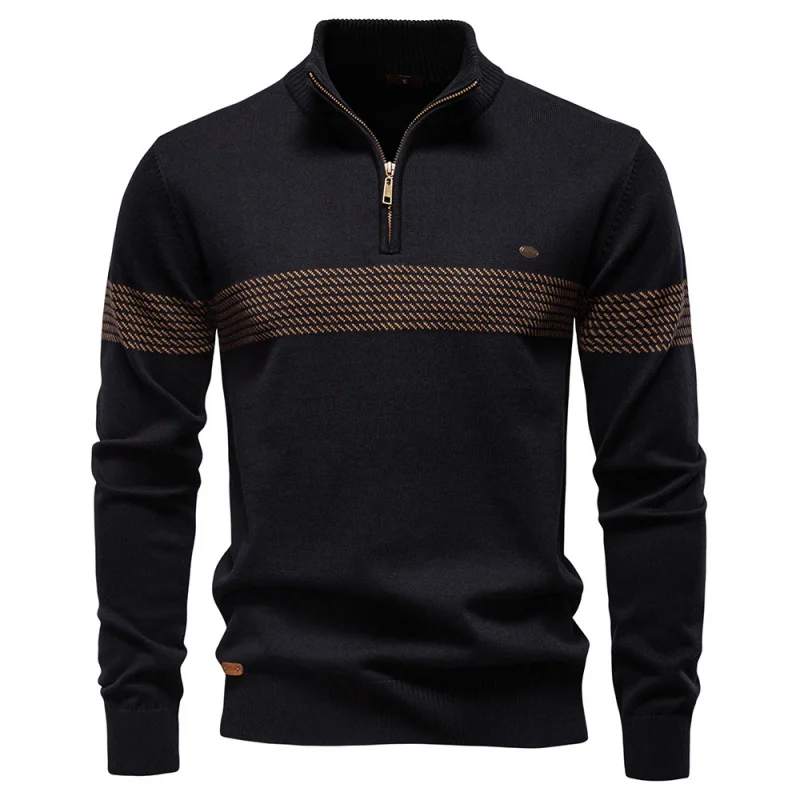 2025Autumn Winter New Business Stand Collar Men's Pure Cotton Sweater European Size High Quality Casual Half Zipper Men's Top