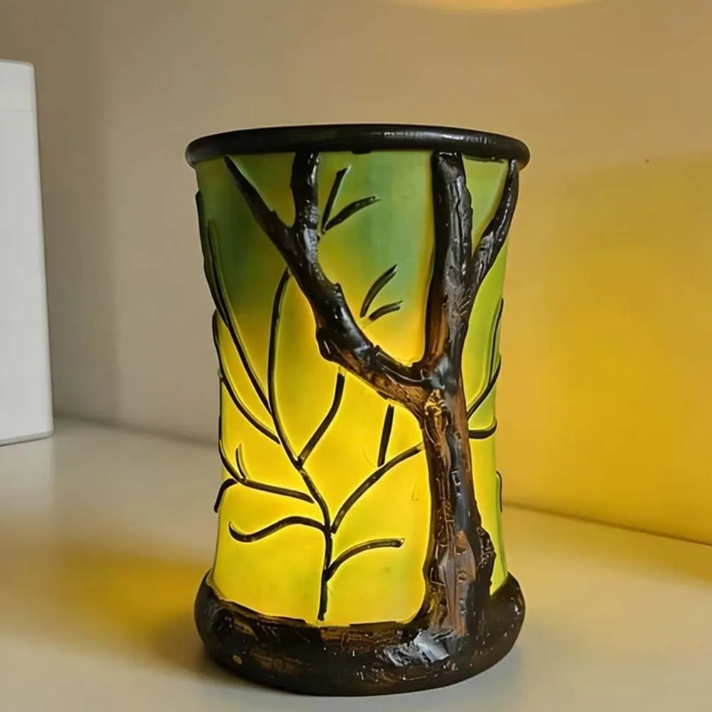 Atmosphere Light Forest Tree Silhouette Night Light Glowing Vintage Table Lamp Warm Hollowed Desk Lamp Bedroom