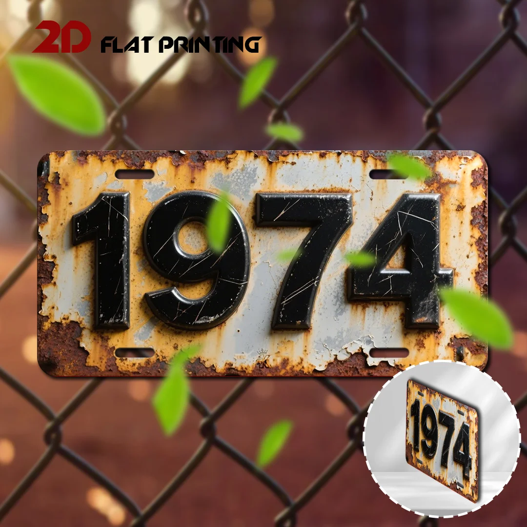 HD Aluminum Metal Sign Vintage Rusty 1974 License Plate Decorative Tin Sign Weatherproof UV Corrosion Water Resistant Bend-Resis