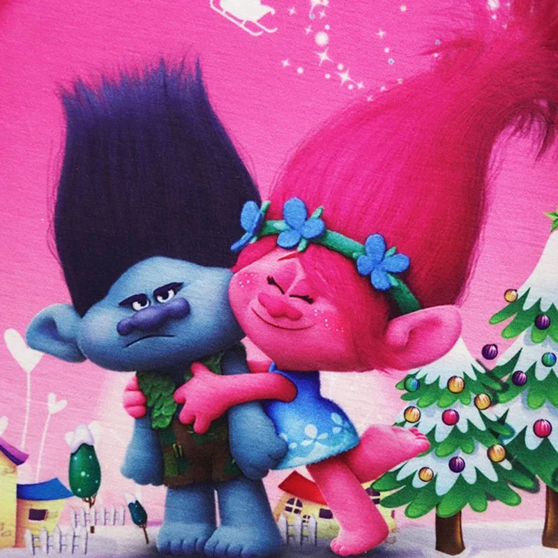 Костюмы для тролей, пижамы для девочек, костюмы на Рождество и Хэллоуин для детей, костюм с круглым воротником, платья, маскарадный карнавал, Рождественский топ, брюки