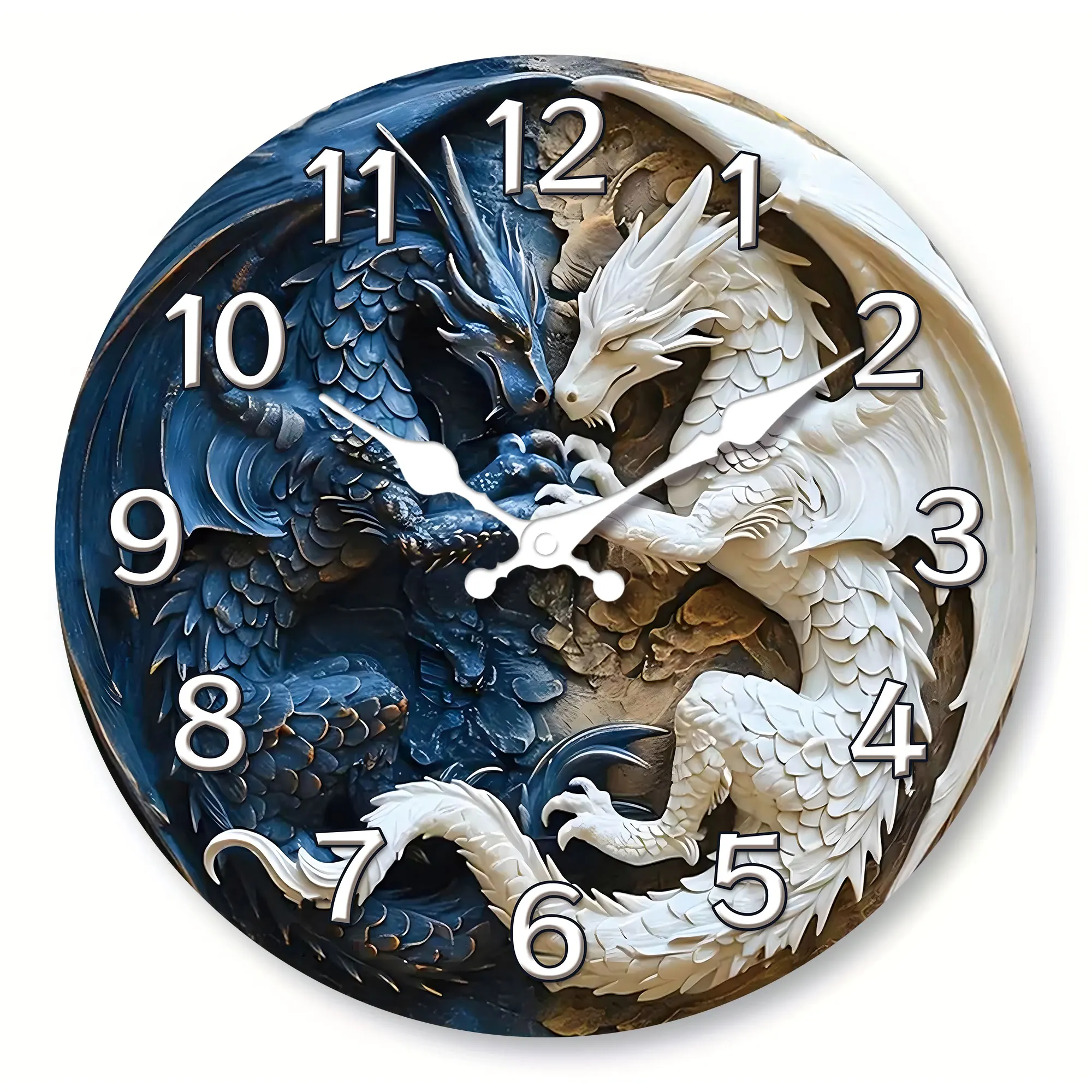 Eine coole Wanduhr aus Holz von Tai Chi Yin Yang Dragon, 10-16 Zoll, zweifarbiges ästhetisches Kunstdesign – leise Quarzuhr