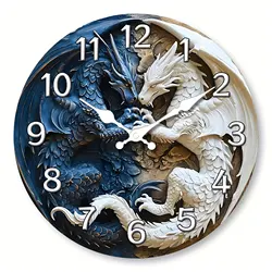 A cool Tai Chi Yin Yang Dragon wooden wall clock, 10-16 inches, two-color aesthetic art design - silent quartz clock