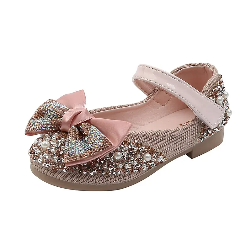 Kinder Lederschuhe Strass Bogen Prinzessin Mädchen Party Tanz schuhe Baby Student Wohnungen Kinder Performance Schuhe d785